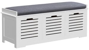 HOMCOM Mobiletto porta scarpe con 3 cassetti e cuscino seduta rimovibile, dim. 108l x 35P x 43H cm, bianco