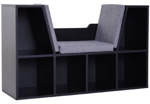 HOMCOM Libreria Panca 2 in 1 Design Contemporaneo 6 scomparti 3 Cuscini inclusi 102L x 30l x 61H cm Nero Grigio