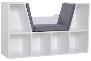 HOMCOM Libreria Panca 2 in 1 Design Contemporaneo 6 scomparti 3 Cuscini inclusi 102L x 30P x 61A cm Bianco Grigio chiné