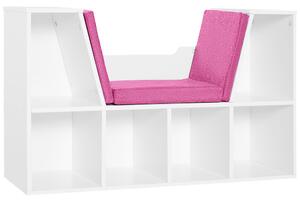 HOMCOM Libreria Panca 2 in 1 Design Contemporaneo 6 scomparti 3 Cuscini inclusi 102L x 30P x 61H cm Bianco Rosa