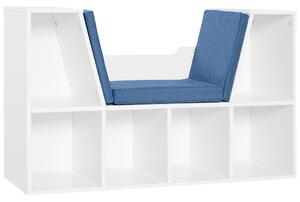 HOMCOM Libreria Bancali 2 in 1 Design Contemporaneo 6 scomparti 3 Cuscini inclusi 102L x 30P x 61A cm Bianco Blu