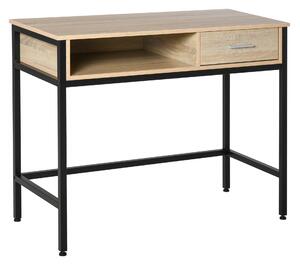 HOMCOM Scrivania con archiviazione scrivania industriale scrivania computer con cassetto struttura metallo Nero Piano legno rovere chiaro