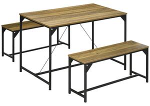 HOMCOM Set tavolo da pranzo e 2 panche struttura in acciaio 4 persone per cucina sala da pranzo salotto naturale e nero