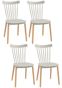 HOMCOM Set di 4 sedie stile scandinavo schienale alto seduta in polipropilene gambe in faggio 48 x 52,5 x 83 cm grigio