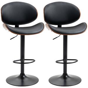 HOMCOM Set 2 Sgabelli da Bar con Schienale Regolabili in Altezza, Legno e Finta Pelle, 53x52x92-112 cm, Nero | Aosom Italy