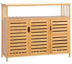 HOMCOM Buffet mobile da cucina 3 porte traforate e ripiani in bambù 100 x 35 x 82 cm naturale