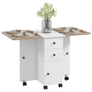 HOMCOM Tavolo da cucina pieghevole tavolo da pranzo pieghevole 2 ripiani ribaltabili con 2 cassetti 1 armadio bianco e rovere