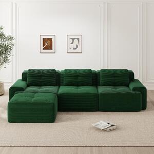 Divano modulare a forma di L, con poggiapiedi, rivestito in corda verde, 3 posti, dimensioni 293x177x69 cm, tessuto in corda ideale per chi ha animali domestici, divano da salotto, non richiede montaggio