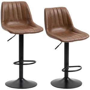 HOMCOM Set di 2 sgabelli da bar dallo stile vintage regolabile e girevole con poggiapiedi in similpelle marrone