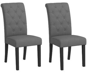 HOMCOM Set di 2 Sedie con linee e posteriori curvi, schienale capitonné con bottoni e piedi in legno, stile Chesterfield, Grigio Scuro| Aosom Italy