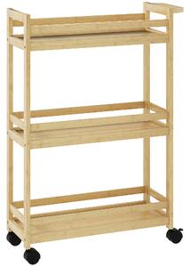 HOMCOM Scaffale da bagno in bambù a 3 livelli con ruote per cucina, bagno, soggiorno - naturale