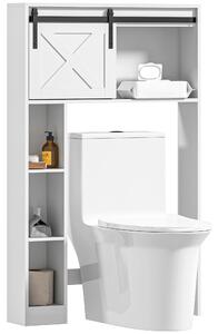 HOMCOM Mobile di archiviazione sopra il water con porta scorrevole, Mobile scaffale sopra WC, ripiano regolabile, bianco
