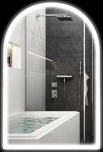 HOMCOM Specchio da bagno LED 90 x 60cm, da parete, 3 colori, a arco, cornice in alluminio, anti-appannamento e interruttore tattile