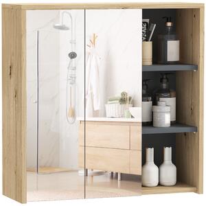 HOMCOM Armadietto per il bagno con specchio armadietto toilette a muro 3 mensole aperte 60 x 20 x 60 cm legno naturale