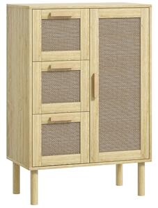 HOMCOM Mobile da bagno in stile bohémien con 3 cassetti e 3 mensole, frontale in rattan intrecciato, compatto, 55 x 30 x 82 cm