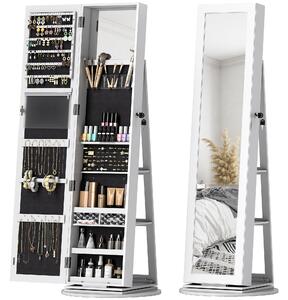 HOMCOM Specchio Portagioie 3 in 1 Girevole a 360°, Ripiani Posteriori e Anta con Chiave, 55x55x161 cm, Bianco | Aosom Italy