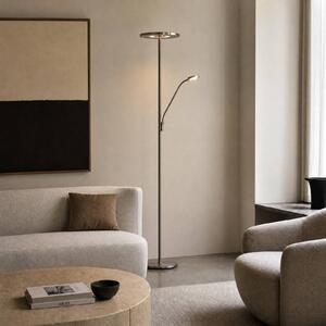 Lucande Lampada da terra con luce lettura Raymond, dimmerabile, Alluminio / Grigio / Zincato, Soggiorno / Sala da pranzo, Metallo, Moderno, Lampada LED da terra