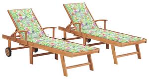 Lettini Prendisole 2 pz con Cuscino Modello Foglie in Teak