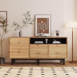 Credenza Moderna in Legno con Tre Ante e Ripiani, Design Salvaspazio, 160x35x76 cm, color Legno Naturale|Aosom