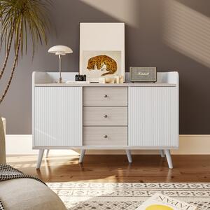 Credenza con Tre Cassetti a Venature per Camera da Letto e Soggiorno, Mobile Moderno in Legno con Ripiani, Bianco|Aosom