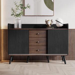 Credenza Moderna in Legno con 2 Ante e 3 Cassetti, per Soggiorno, Cucina, Corridoio, 117.5x40x80 cm, Nero e color legno