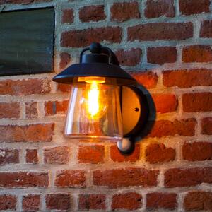 LUTEC Lampada da esterno con sensore CATE, nera, 22 cm, IP44, E27 dimmerabile, Nero, Alluminio, Antico, Applique da esterni