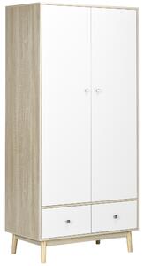 HOMCOM Armadio 2 Ante in Legno con 4 Vani, 2 Cassetti e Appendiabiti, Color Legno e Bianco, 90x50x190cm|Aosom