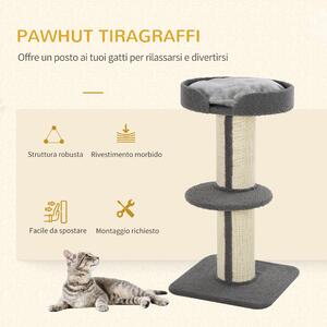 PawHut Tiragraffo gatto multi-attività albero per gatti 81cm con cuscino colonna in sisal Agnello cashmere grigio