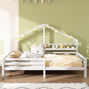 Lettino per Bambini a Forma di Casetta con Libreria Integrata in Stile Nordico, in Legno di Pino, 206.5x97x138.5 cm, Bianco