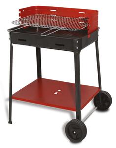 Barbecue a Carbone Flavia 60x35x80 cm Griglia Regolabile a 3 Altezze con Ruote in Acciaio Nero e Rosso