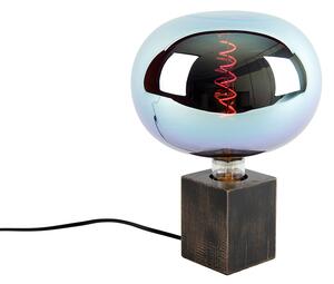 Landelijke tafellamp zwart hout incl. LED dimbaar G220 - Bloc