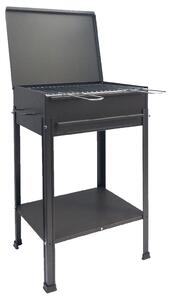 Barbecue a Carbone Stromboli 60x40x78 cm con Coperchio Ripiano e Cassetto per la Cenere in Acciaio Nero