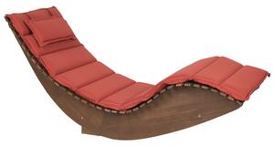 Lettino prendisole a doghe in legno di acacia scuro con design a dondolo dalla forma curva con cuscino del sedile color rosso Beliani