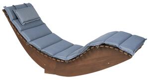 Lettino prendisole a doghe in legno di acacia scuro con design a dondolo dalla forma curva con cuscino del sedile color blu Beliani
