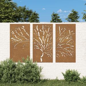 Decorazioni Muro Giardino 3pz 105x55 cm Albero Acciaio Corten