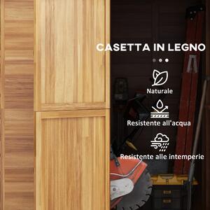 Outsunny Casetta da Giardino in Legno 1.8x2m con Porta Doppia, Finestra e Base Inclusa, Colore Legno