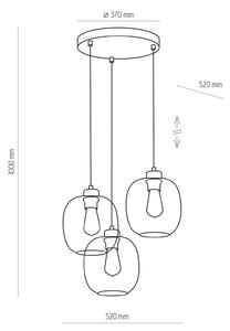 TK Lighting Lampada a sospensione Elio, vetro, blu/chiaro/grigio, 3 luci, rotonda