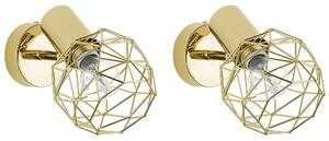 Set di 2 Lampade da Parete applique in metallo dorato con paralume a gabbia regolabile in posizione luce moderna stile glamour Beliani