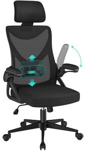 Sedia da ufficio ergonomica Yaheetech, sedia da scrivania con braccioli reclinabili, sedia girevole con schienale e poggiatesta regolabile, poltrona da ufficio con funzione basculante, portata massima 150 kg, colore nero