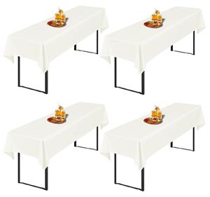 Elzusha - Set di 4 tovagliette rettangolari per tavoli da birra, 250x100 cm, color avorio - Realizzate in poliestere lavabile, ideali per feste ed eventi