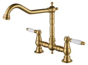 Rubinetto da cucina in stile vintage, bronzo con maniglia bianca, serie Heritage Aquanello