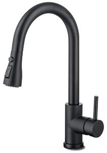 Omgoods - Rubinetto da cucina con beccuccio ad arco alto e doppia funzione - Nero opaco