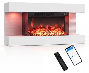COSTWAY, caminetto elettrico da 32 pollici, a 3 lati, caminetto decorativo con riscaldamento da 750W/1500W, caminetto da parete con luci LED laterali, effetto fiamma 3D, 12 colori di fiamma e timer