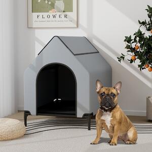 Costway Casa elevata per cani con finestre ventilate copertura rimovibile, Cuccia per cani con letto a rete Grigio 64x91x86cm