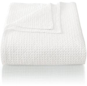 Elzusha - Coperta in cotone 100%, motivo waffle, 220x240 cm - Morbida e traspirante, colore bianco panna