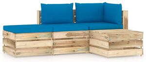 Set Salotto da Giardino con Cuscini 4 pz Legno Impregnato Verde