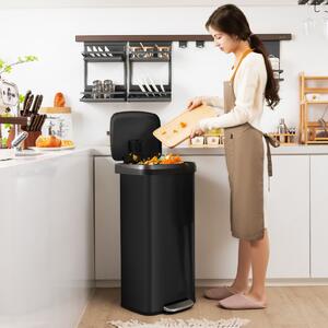 Costway Cestino dell'immondizia in acciaio inox con coperchio con chiusura automatica, Bidone della spazzatura 68L Nero