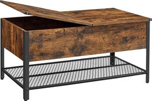 Tavolino VASAGLE, tavolo da soggiorno con piano pieghevole, 100 x 55 x 47 cm, vano portaoggetti nascosto, piano di lavoro in rete, struttura in metallo