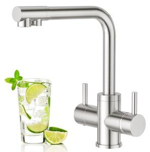 Rubinetto da cucina a 4 vie con due maniglie e rubinetto per acqua potabile - Acciaio inossidabile