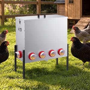 Costway Mangiatoia per galline con 10 aperture altezza regolabile e maniglie comode, Mangiatoia automatica per pollame per esterno e interno